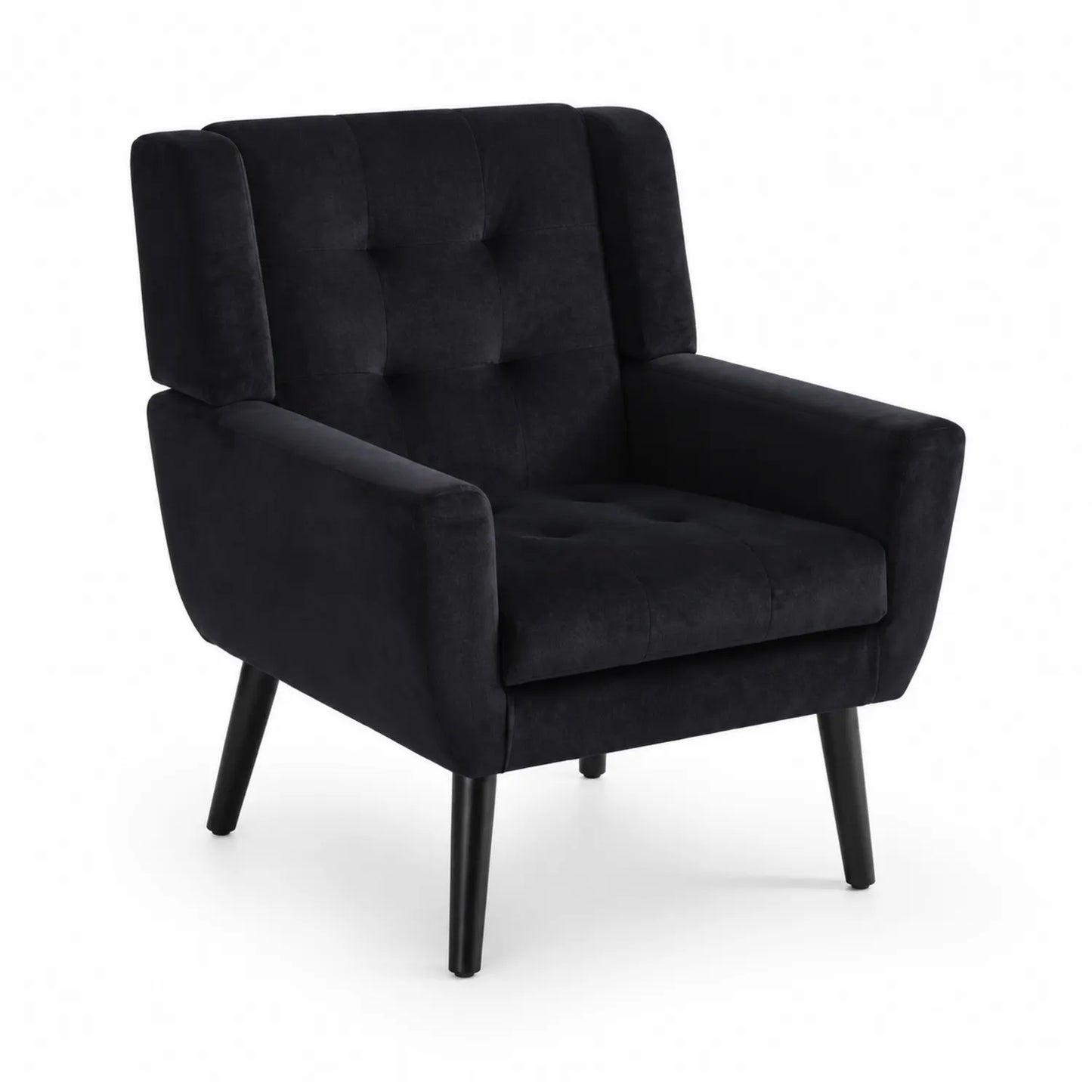 Poltrona in Velluto Nero con Gambe in Legno