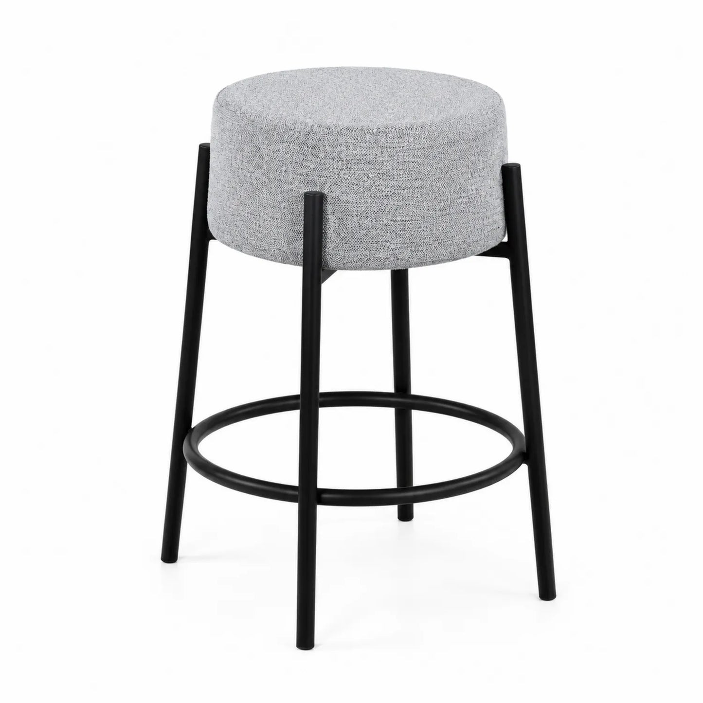 Sgabello in Tessuto Grigio con Struttura Metallo Nero
