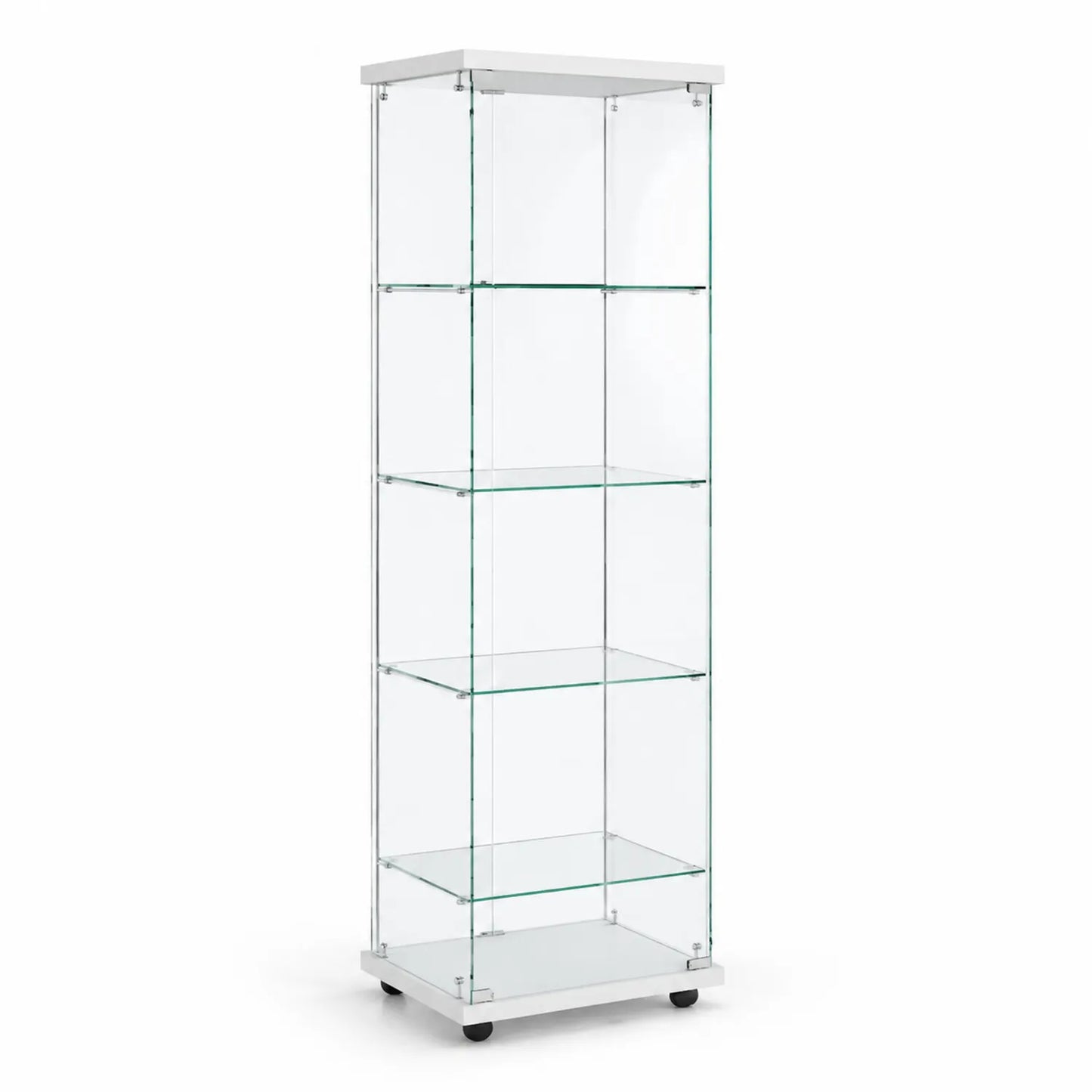 Vetrina espositiva in vetro temperato chiaro e metallo bianco 172x40x33 cm