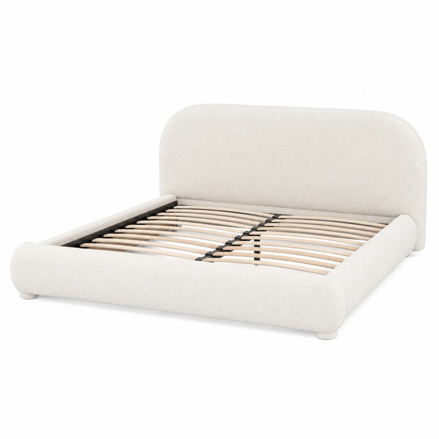 Letto matrimoniale in legno e tessuto crema