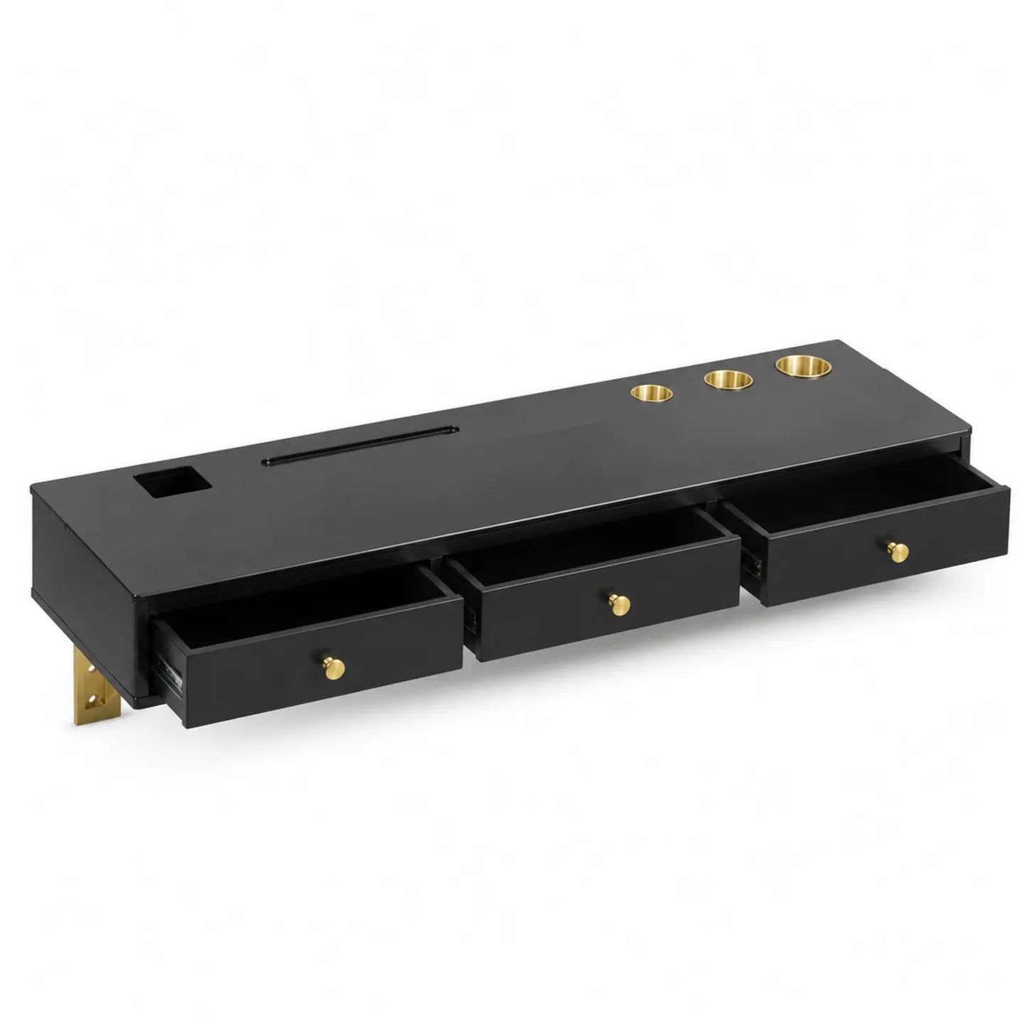 Mensola Trucco in MDF Nero con Cassetti e Portautensili