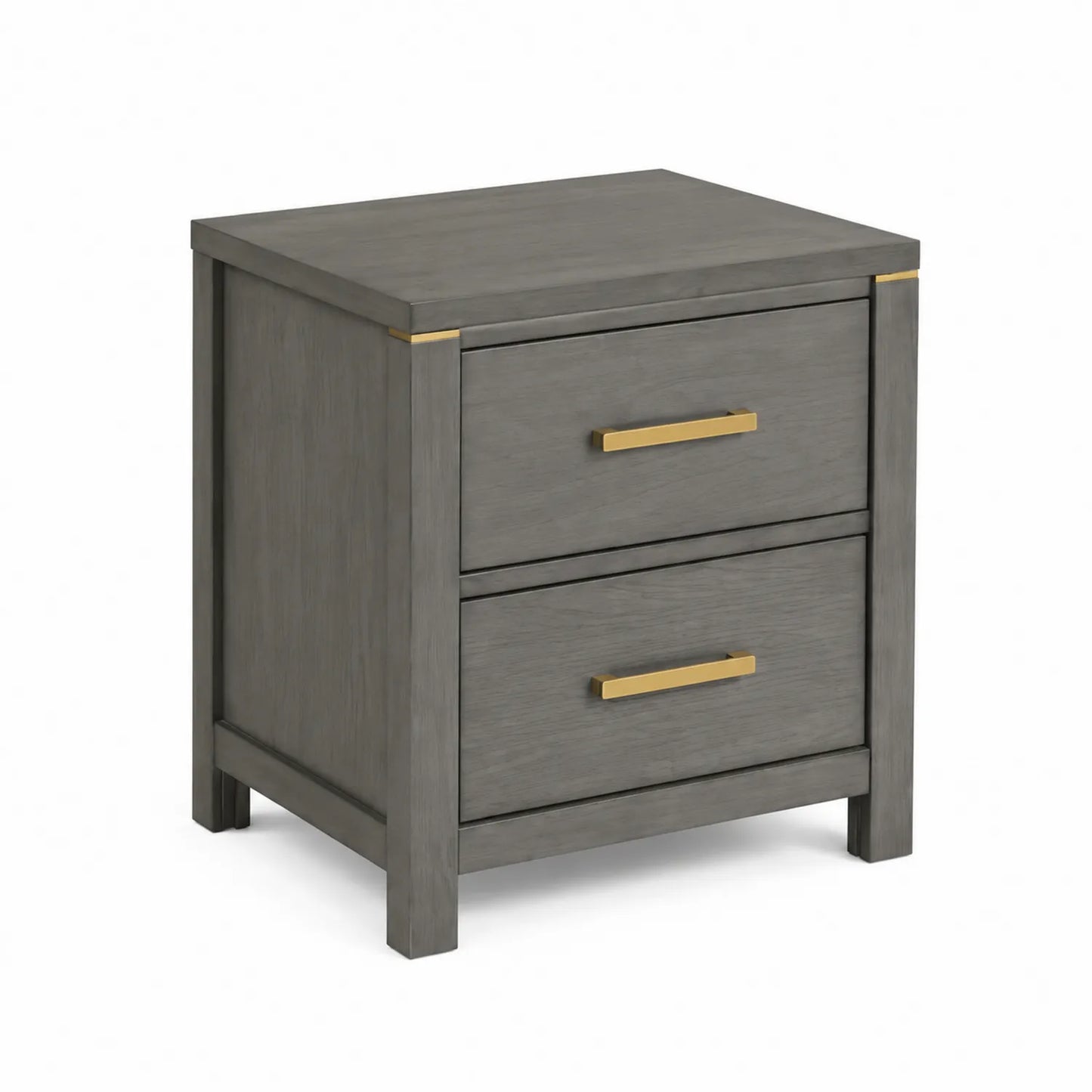 Comodino in Legno con Maniglie in Metallo Oro, 2 Cassetti