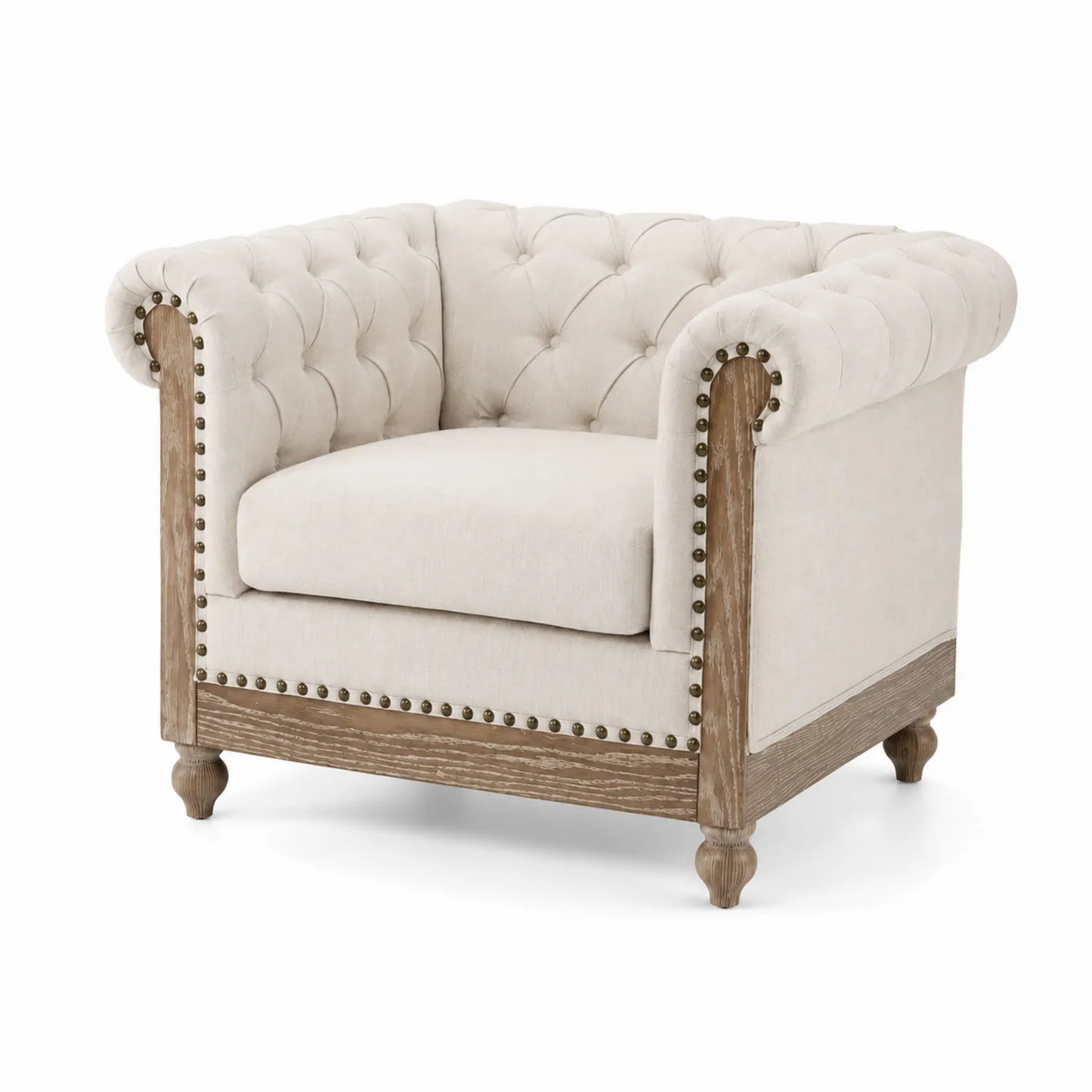 Poltrona in legno e tessuto beige