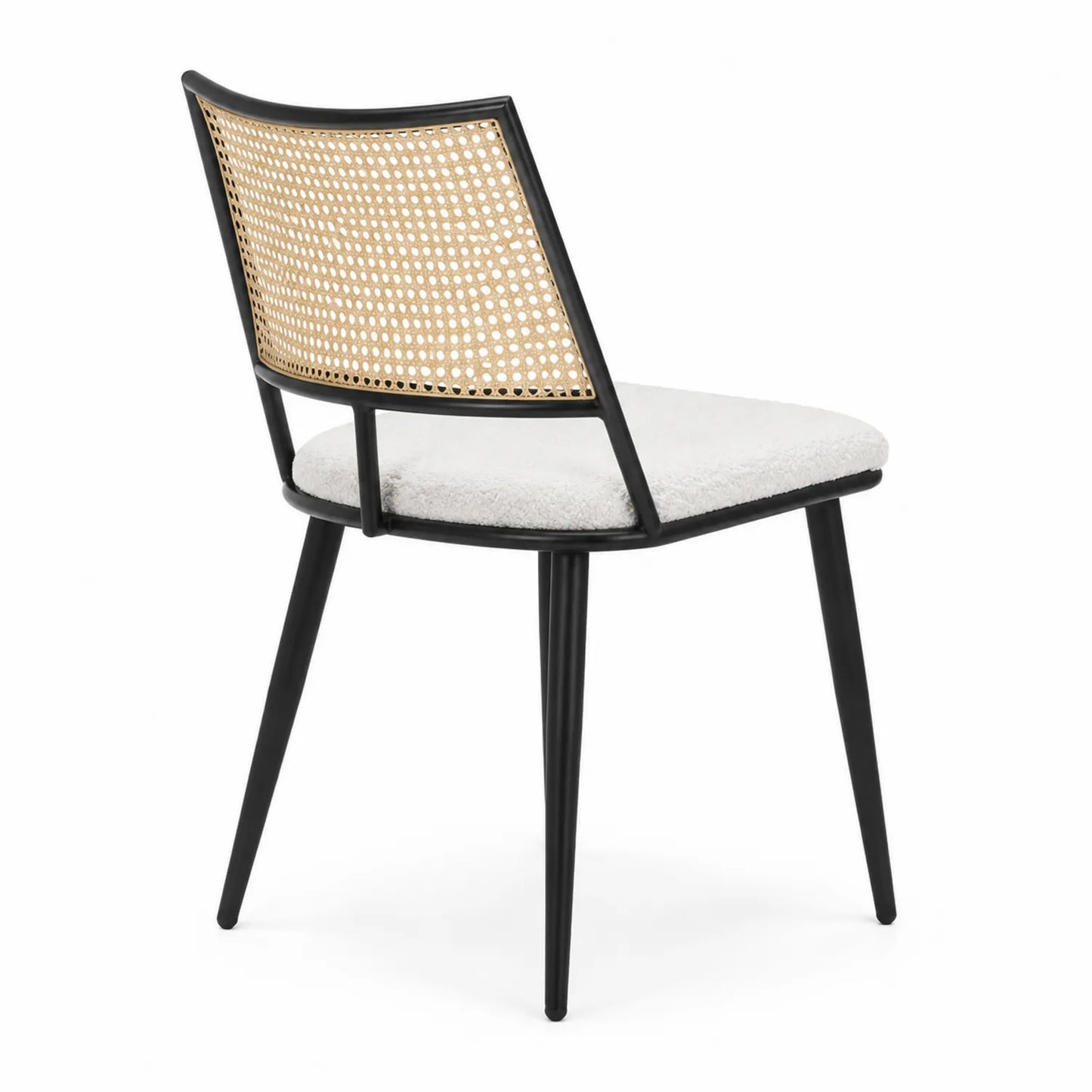 Sedia da Pranzo in Metallo e Rattan con Seduta in Tessuto, 85x45x55 cm