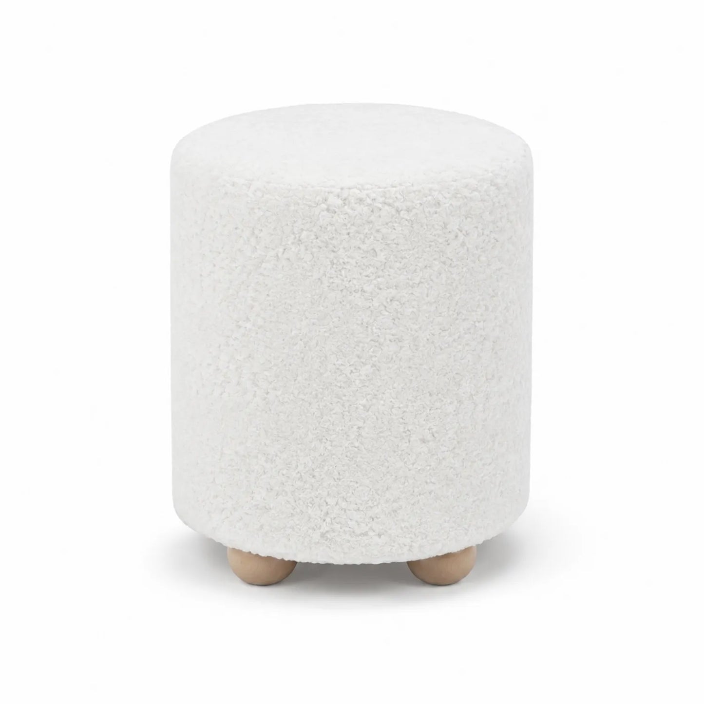 Pouf in tessuto bianco con base in legno