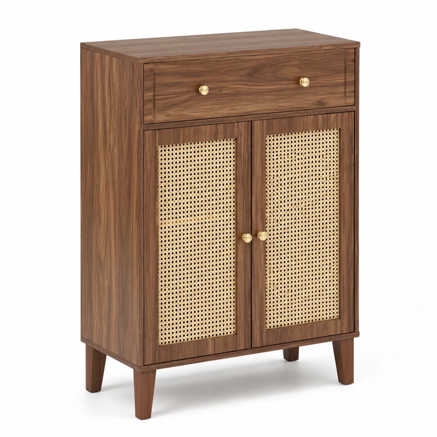Scarpiera in Legno e Rattan con 2 Ante e 1 Cassetto