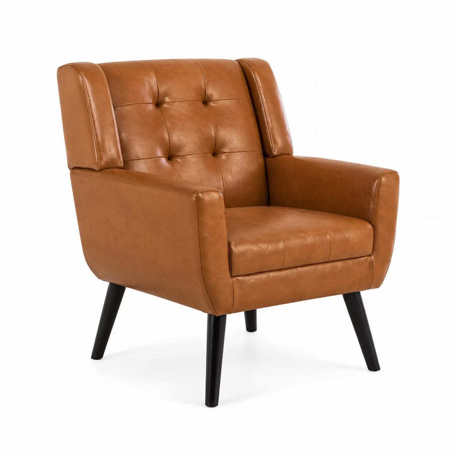 Poltrona in Ecopelle Marrone con Gambe in Legno