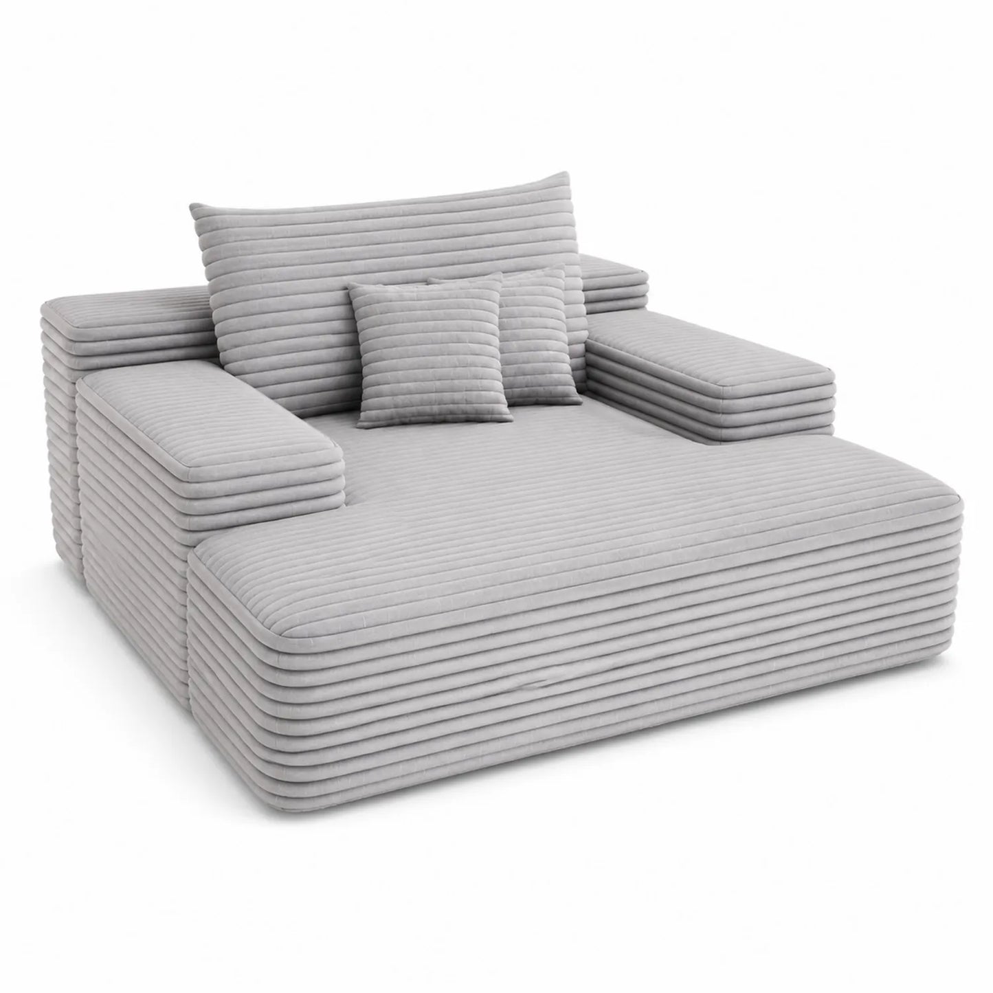 Divano Modulabile in Tessuto a Coste Grigio 200x140 cm