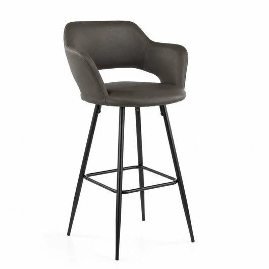 Sgabello in Similpelle Grigio con Gambe in Acciaio