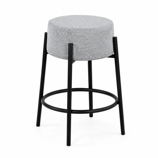 Sgabello in Tessuto Grigio con Struttura Metallo Nero