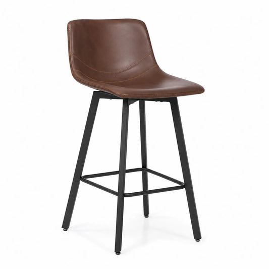 Sgabello in Pelle PU Marrone con Struttura in Metallo Nero