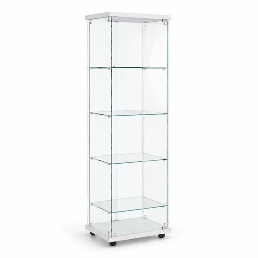 Vetrina espositiva in vetro temperato chiaro e metallo bianco 172x40x33 cm