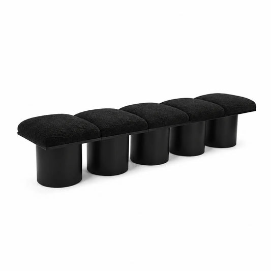 Panca modulare in tessuto bouclé nero con base cilindrica in metallo
