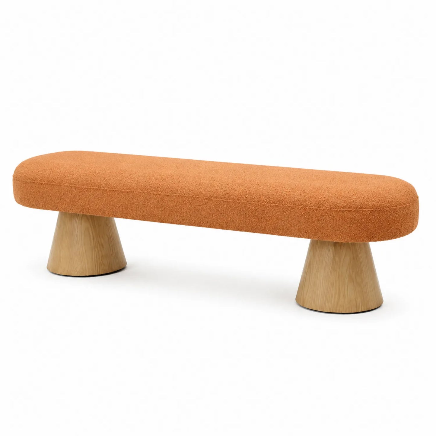 Panca ovale arancione con gambe in legno, 150cm