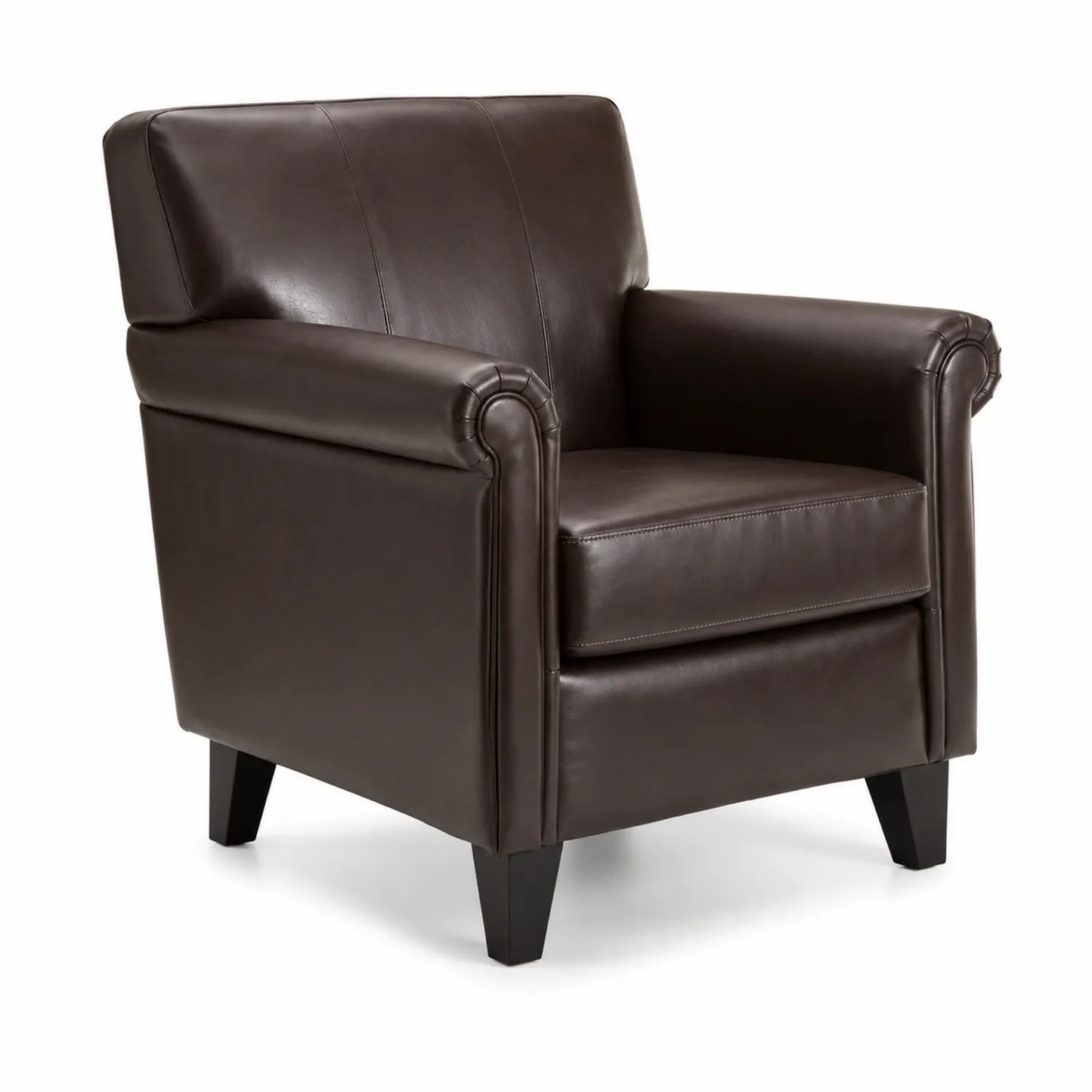 Poltrona in Pelle Sintetica Marrone con Gambe in Legno 80x85x90cm