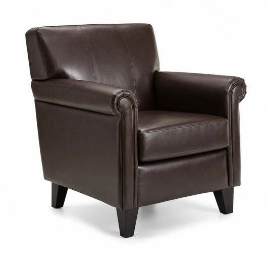 Poltrona in Pelle Sintetica Marrone con Gambe in Legno 80x85x90cm
