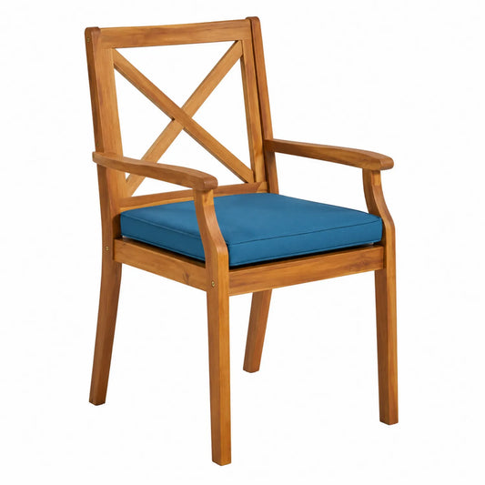 Sedia in legno di acacia con cuscino imbottito blu