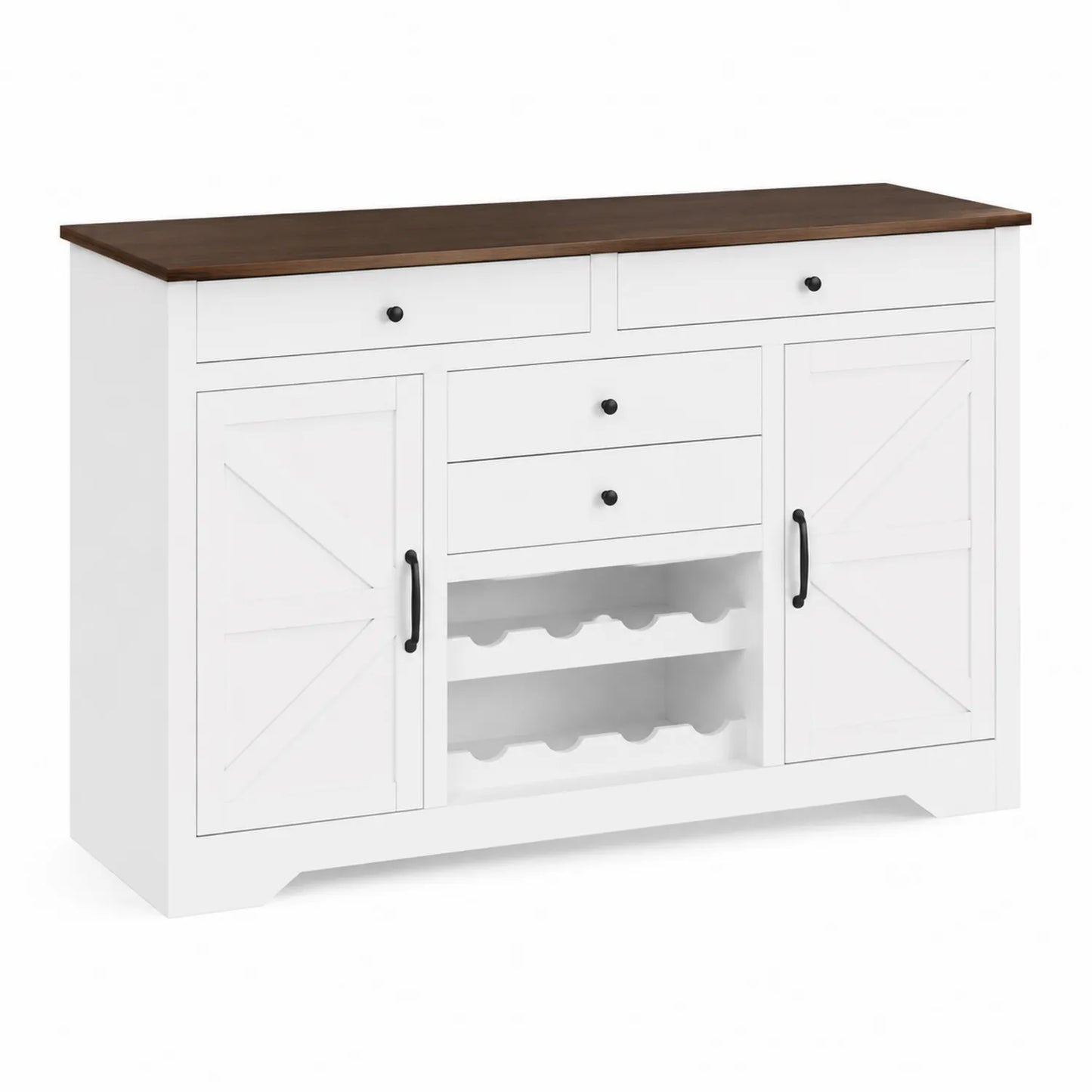 Credenza in Legno Bianco con Superficie in Legno Massello