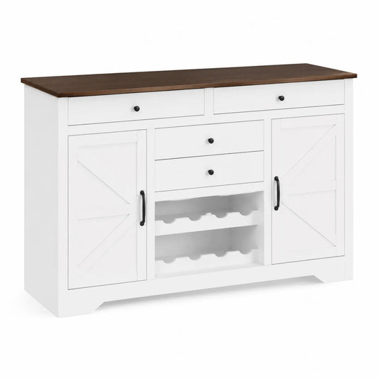 Credenza in Legno Bianco con Superficie in Legno Massello