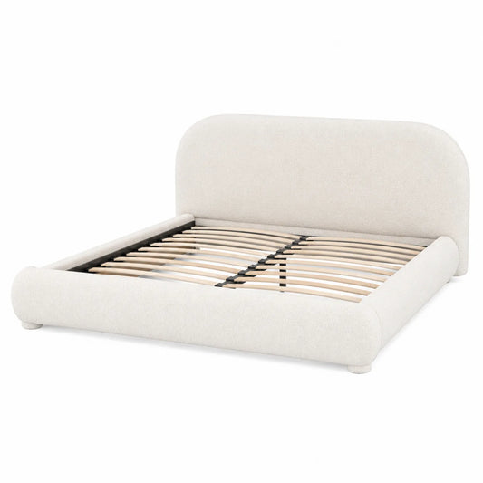 Letto matrimoniale in legno e tessuto crema