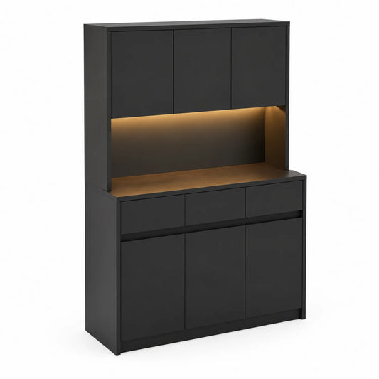 Credenza da Cucina in MDF con Illuminazione LED, Nero, 120x40x180 cm