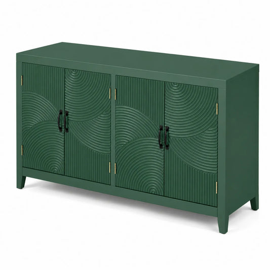 Credenza in Legno Verde con Motivo Ondulato
