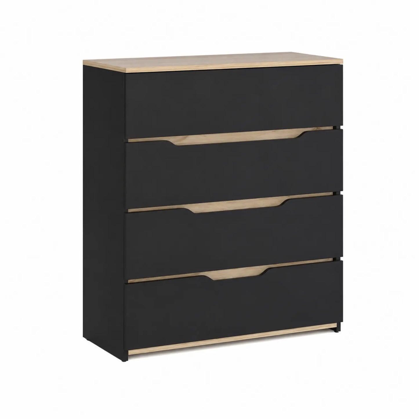 Cassettiera a 4 Cassetti in MDF Nero e Legno Naturale 80x40x100 cm