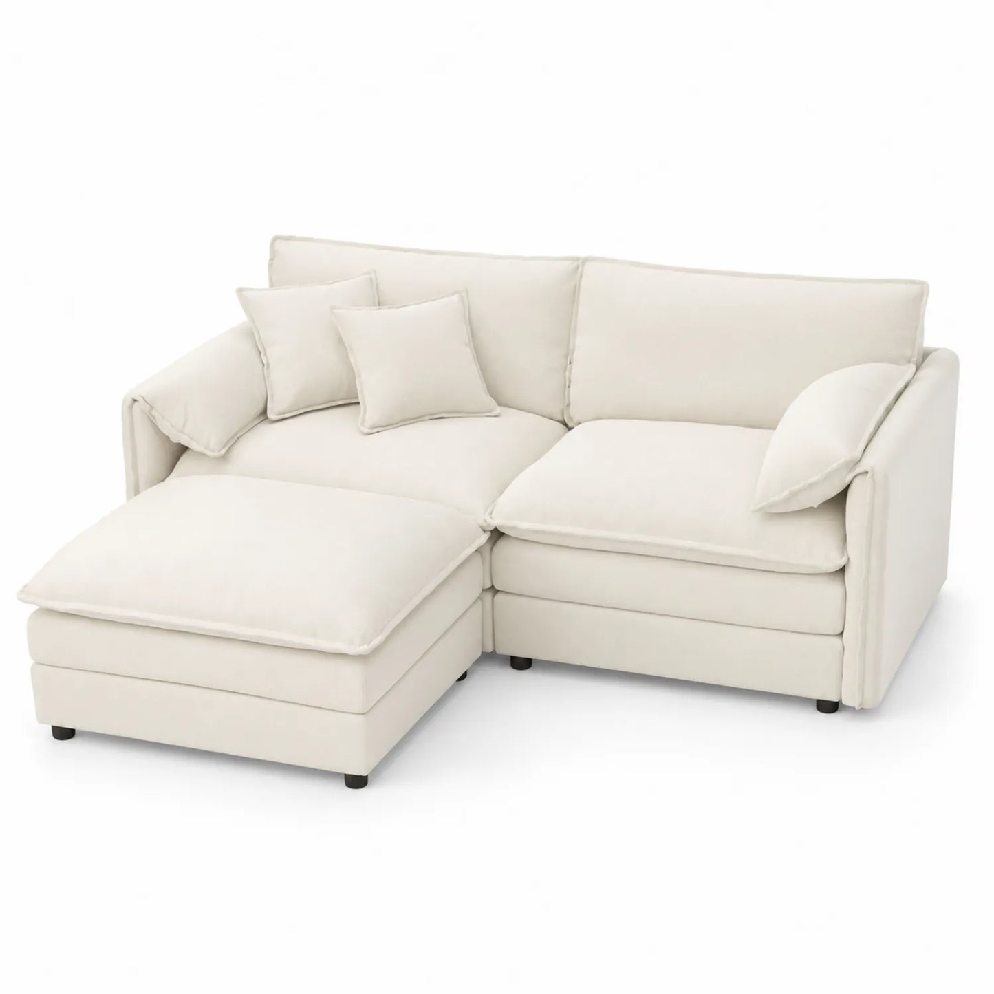 Divano angolare in tessuto beige con chaise longue