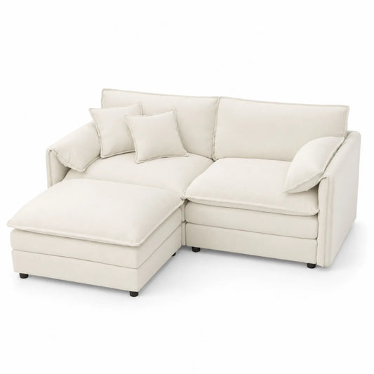 Divano angolare in tessuto beige con chaise longue