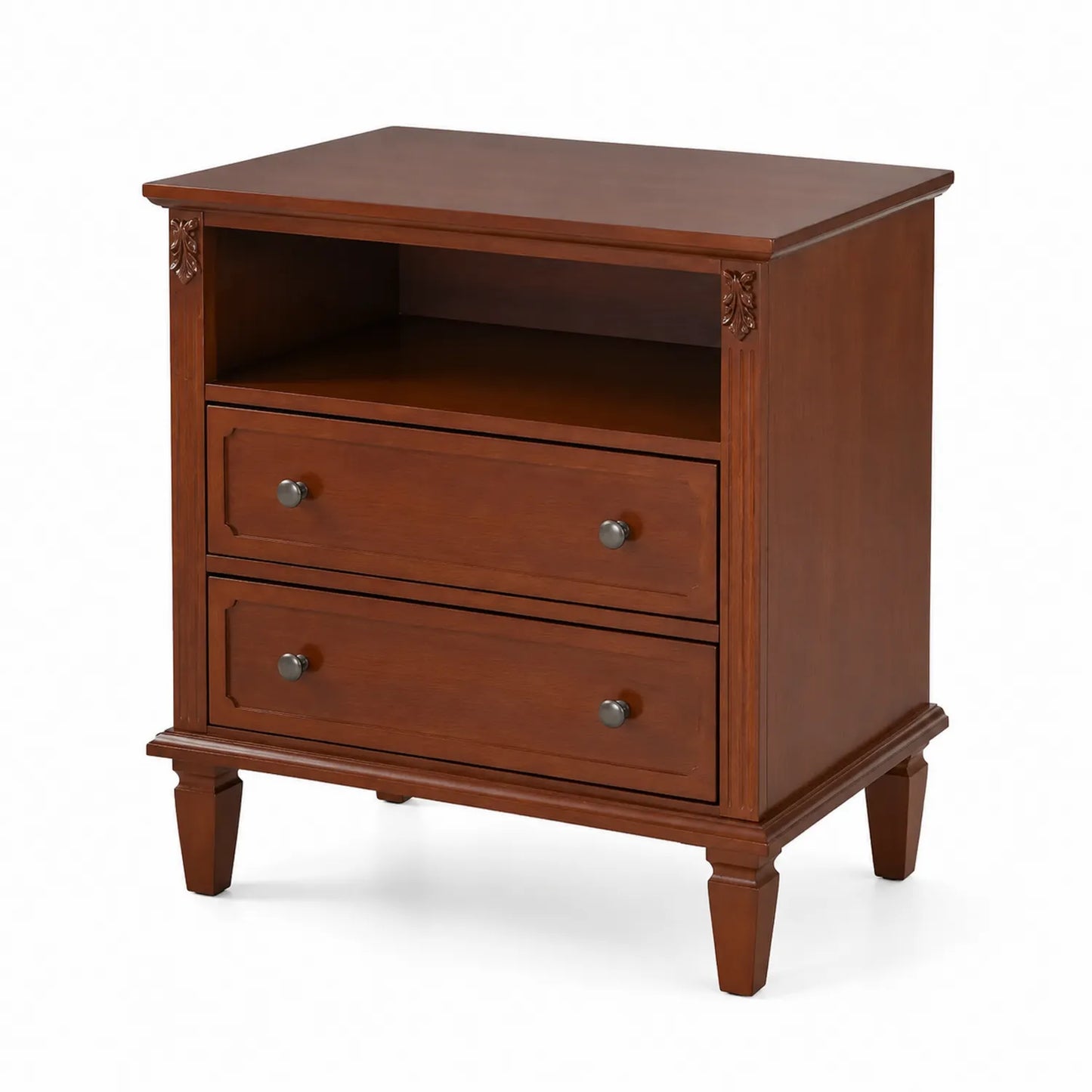 Comodino in legno con cassetti marrone