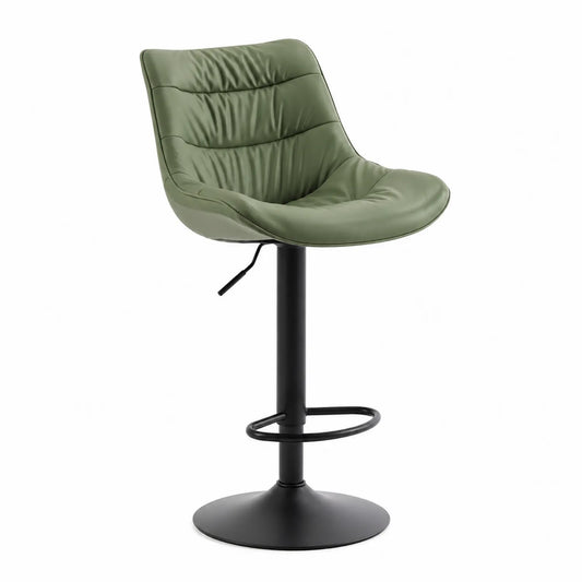 Sgabello regolabile in pelle sintetica verde con base in metallo nero
