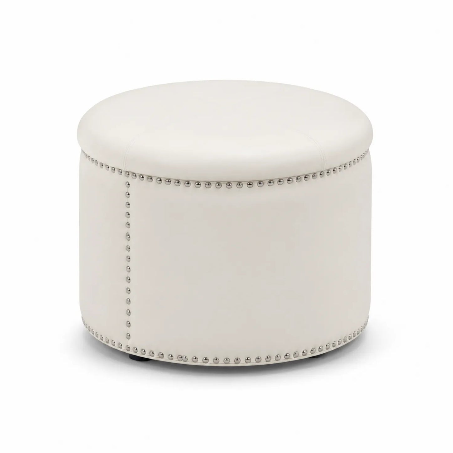 Pouf Rotondo in PVC Bianco con Borchie