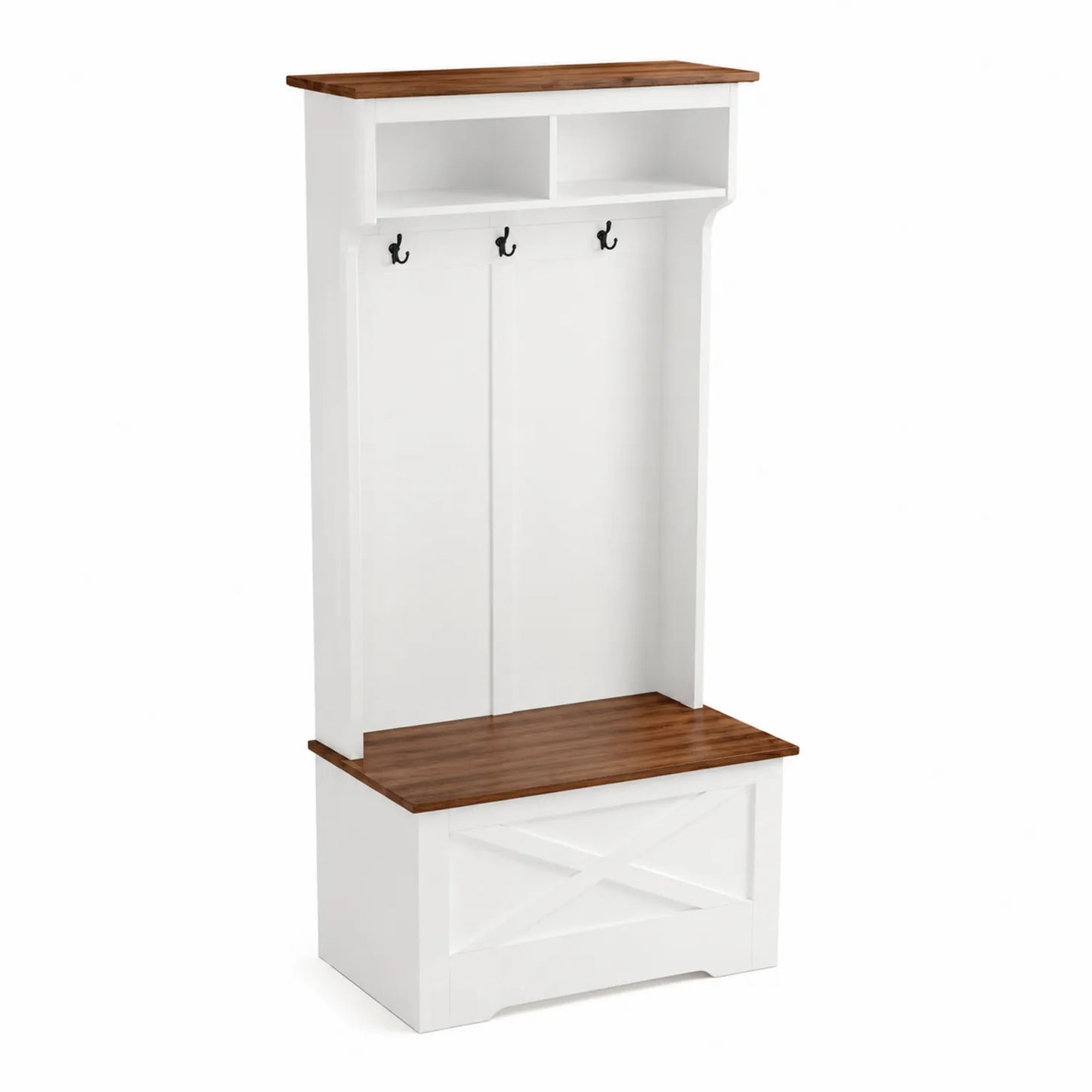 Appendiabiti Ingresso in Legno MDF Bianco e Massello Naturale