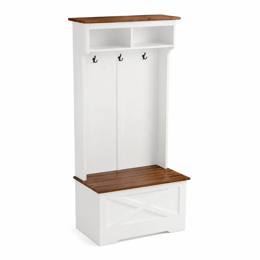 Appendiabiti Ingresso in Legno MDF Bianco e Massello Naturale