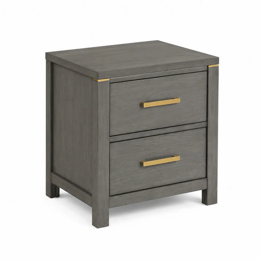 Comodino in Legno con Maniglie in Metallo Oro, 2 Cassetti