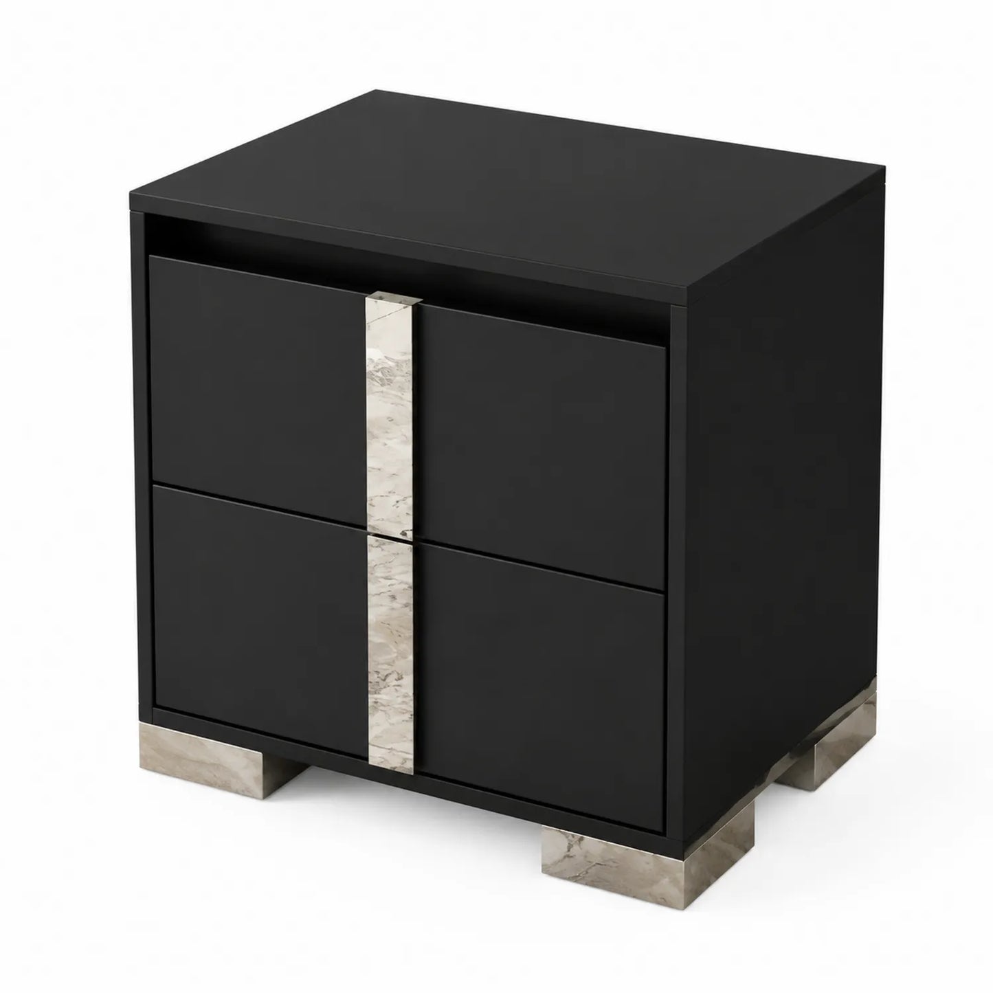 Comodino in Legno MDF e Marmo Nero con Gambe in Marmo
