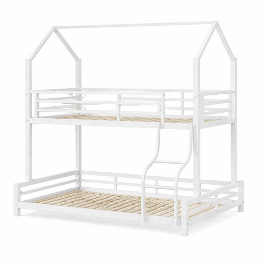 Letto a castello in legno di pino e metallo bianco per bambini