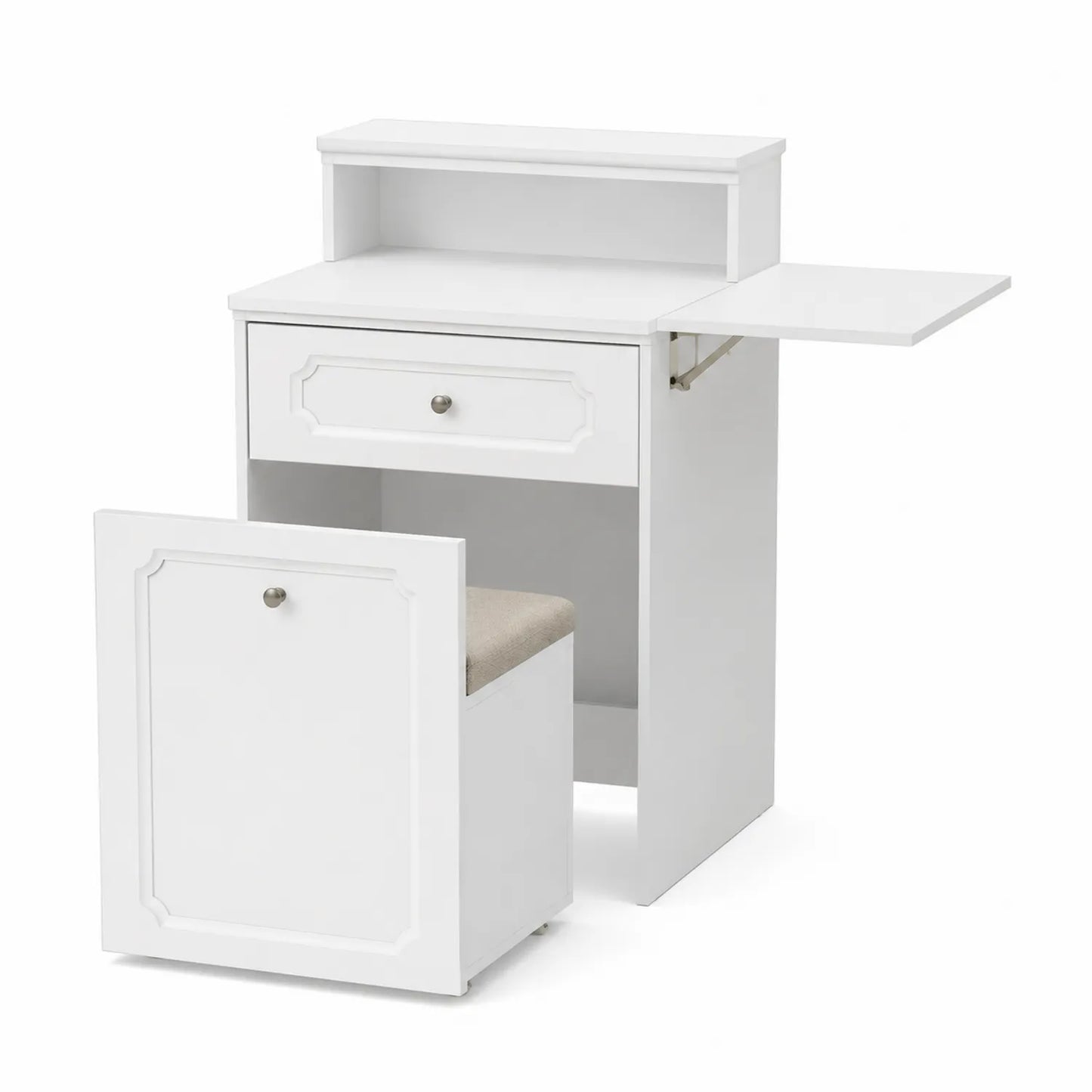 Toletta in Legno MDF Bianca con Sgabello Imbottito