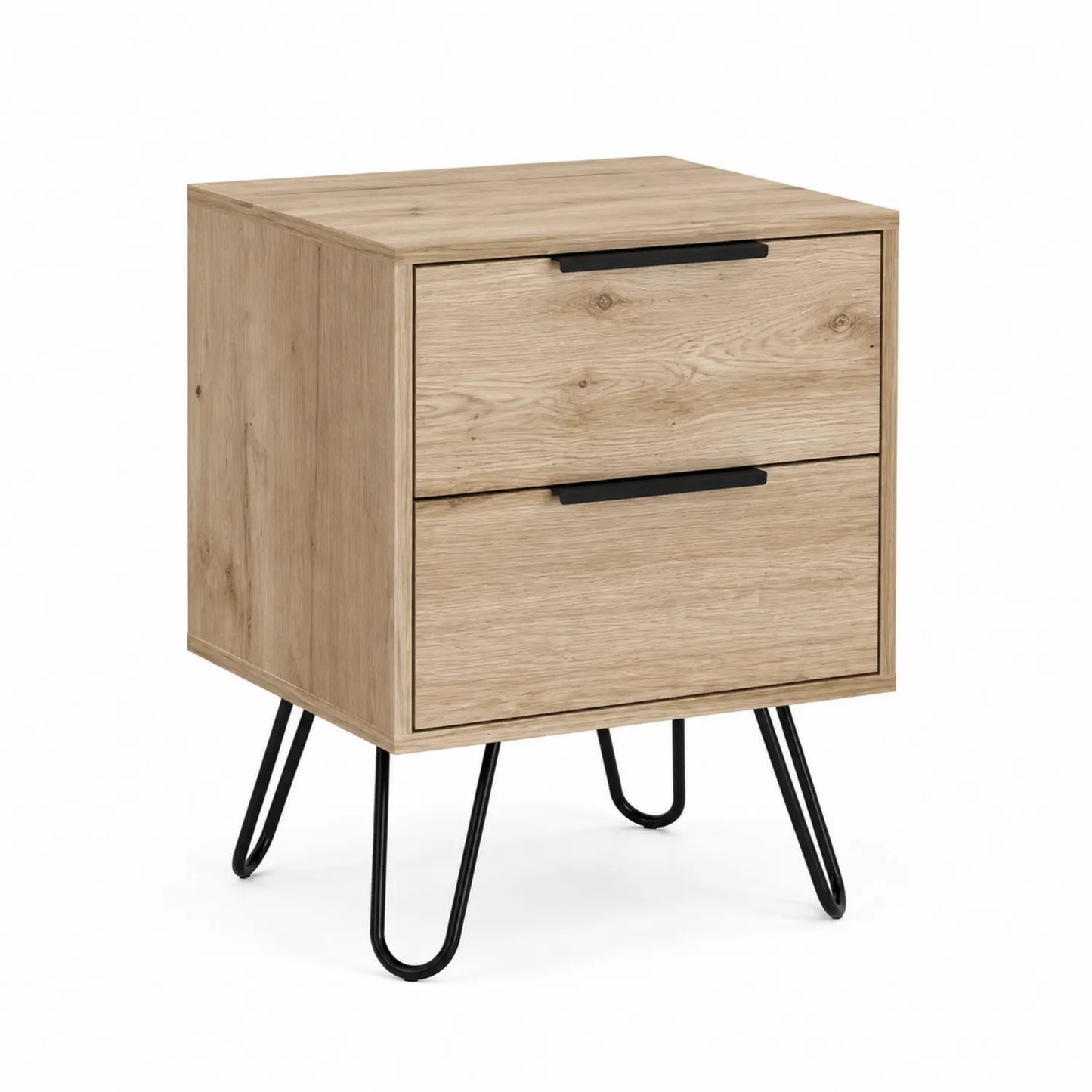 Comodino in MDF Effetto Quercia con Gambe in Metallo Nero