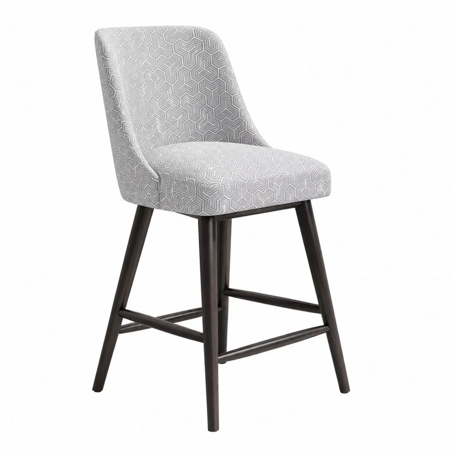 Sgabello da Bar in Tessuto Grigio con Gambe in Legno