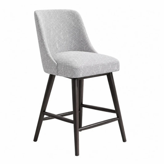 Sgabello da Bar in Tessuto Grigio con Gambe in Legno