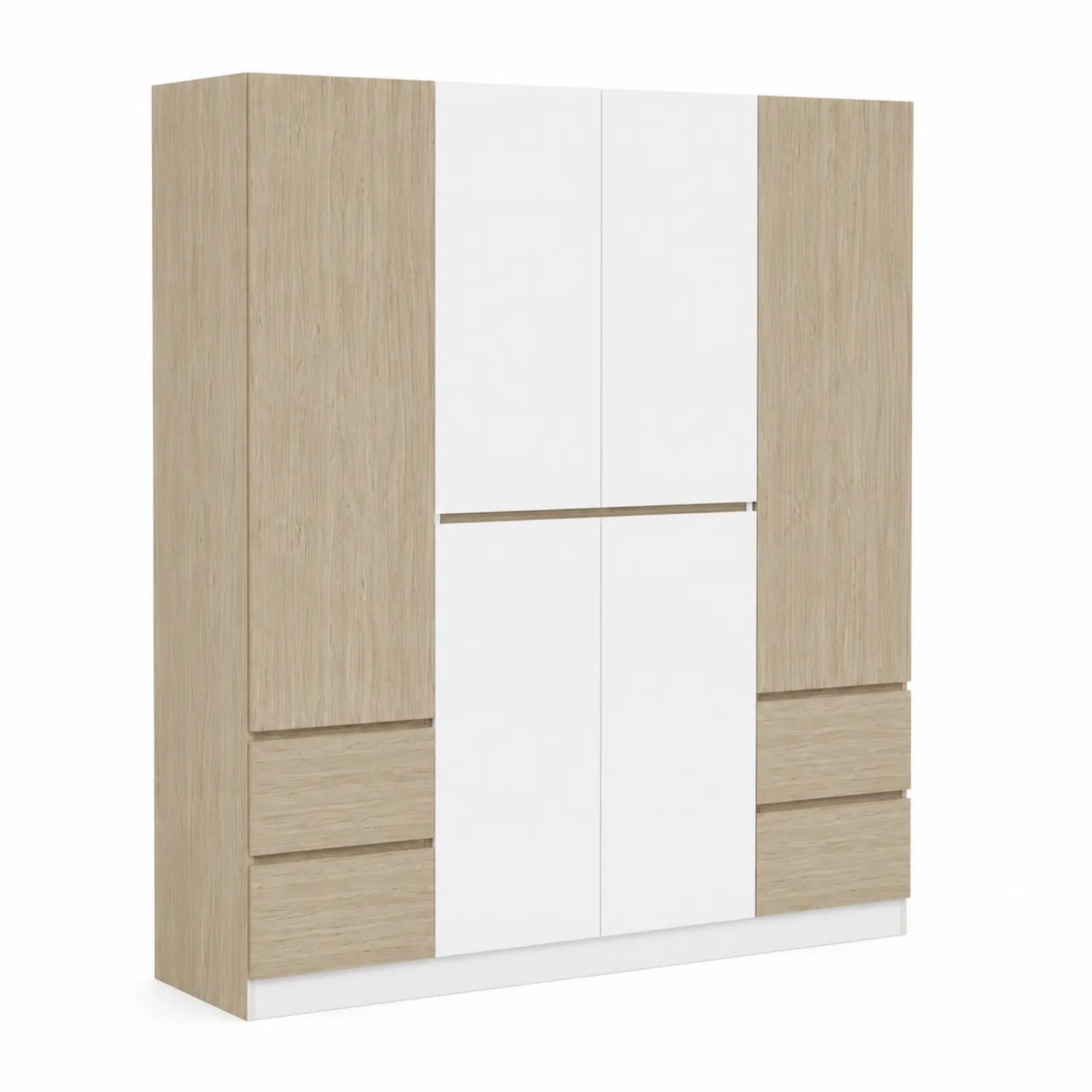 Armadio in Legno di Rovere Chiaro e Bianco con 6 Ante e Cassetti