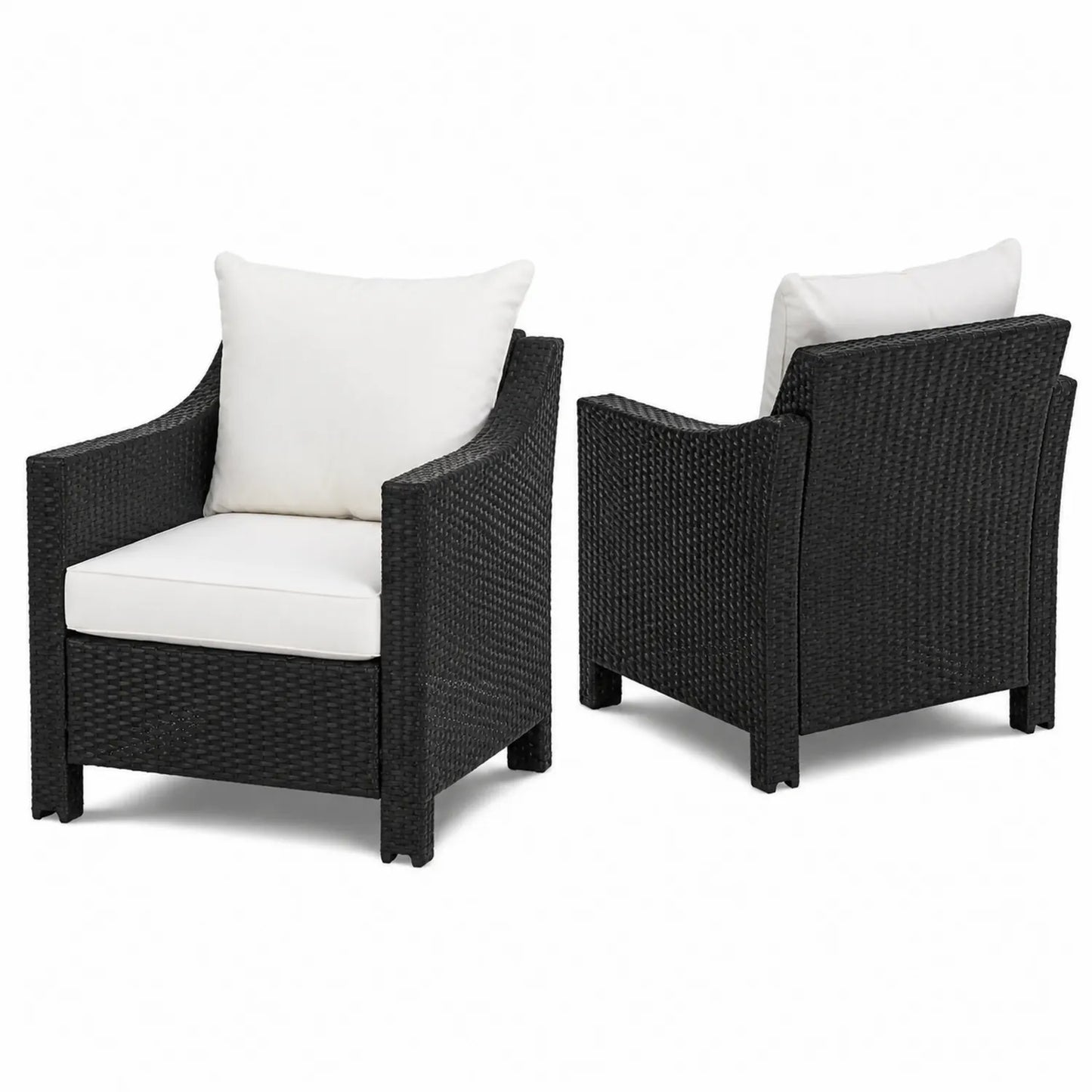 Set di 2 Poltrone in Rattan con Cuscini Bianchi