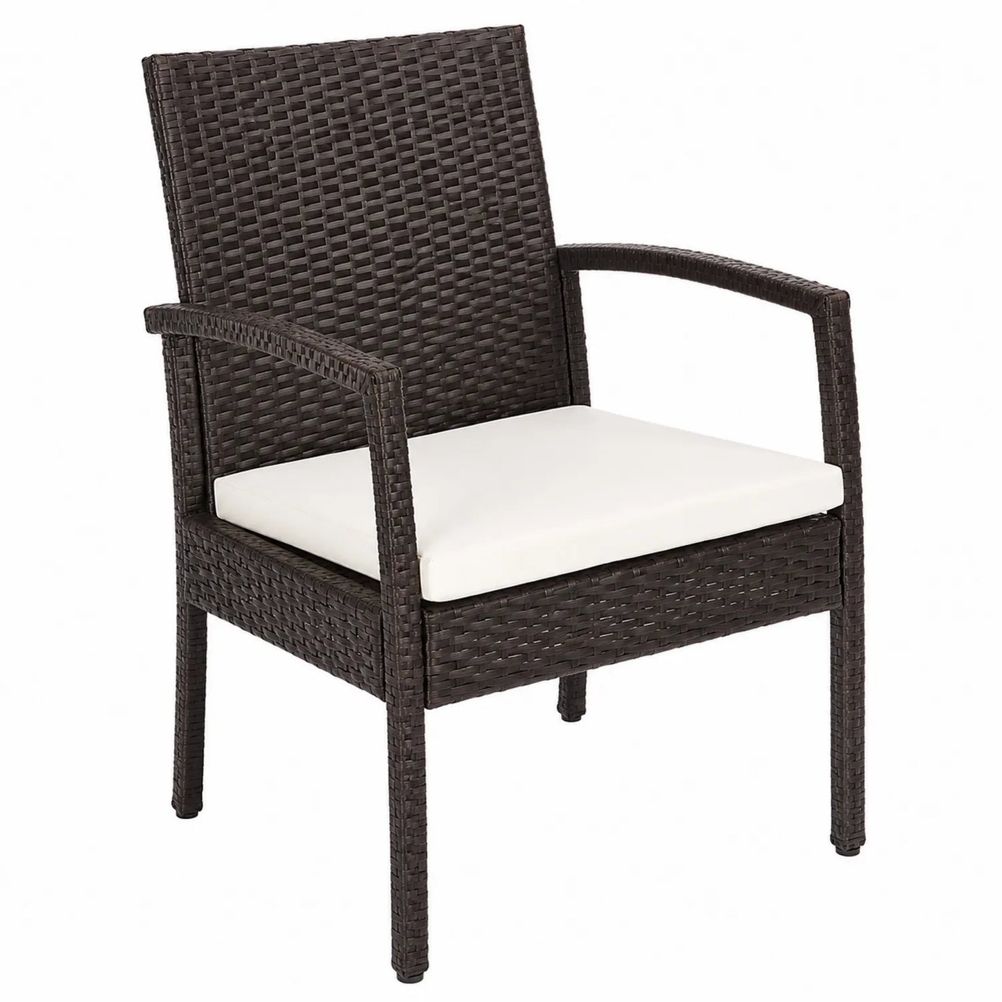 Sedia da Esterno in Rattan Sintetico con Cuscino Bianco