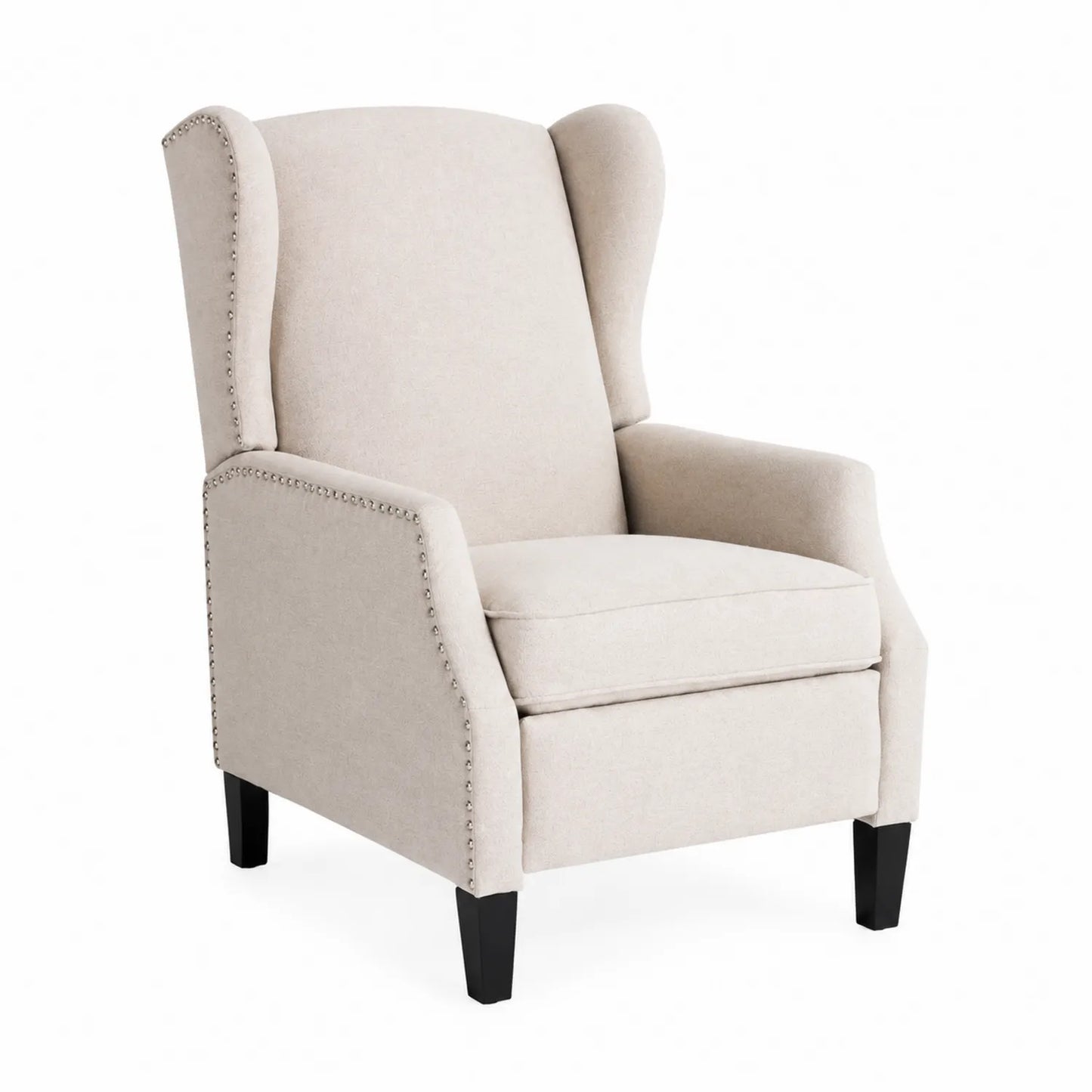 Poltrona in Tessuto Beige con Borchie