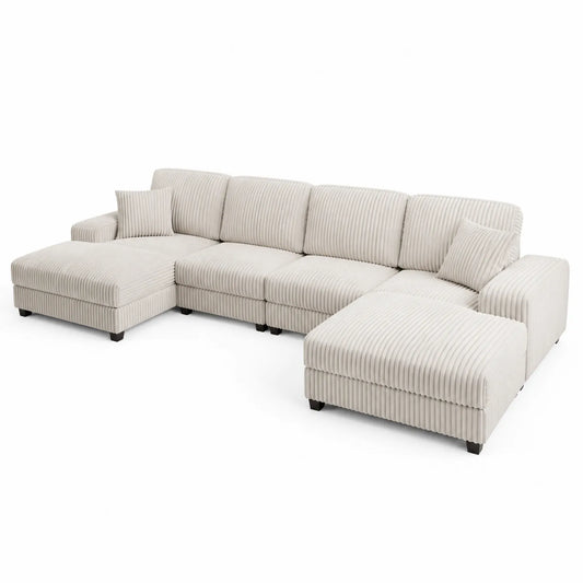 Divano angolare modulare in velluto a coste beige