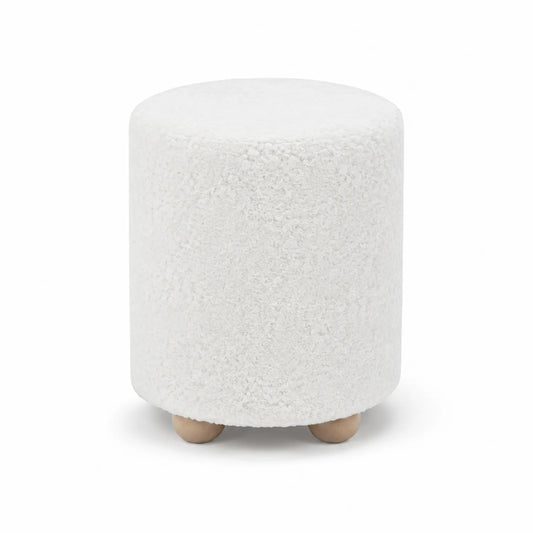 Pouf in tessuto bianco con base in legno