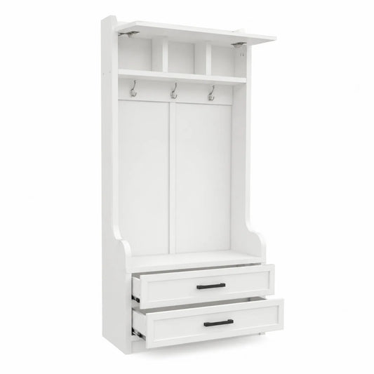 Appendiabiti in MDF con cassetti e ganci Bianco 180x90x35 cm