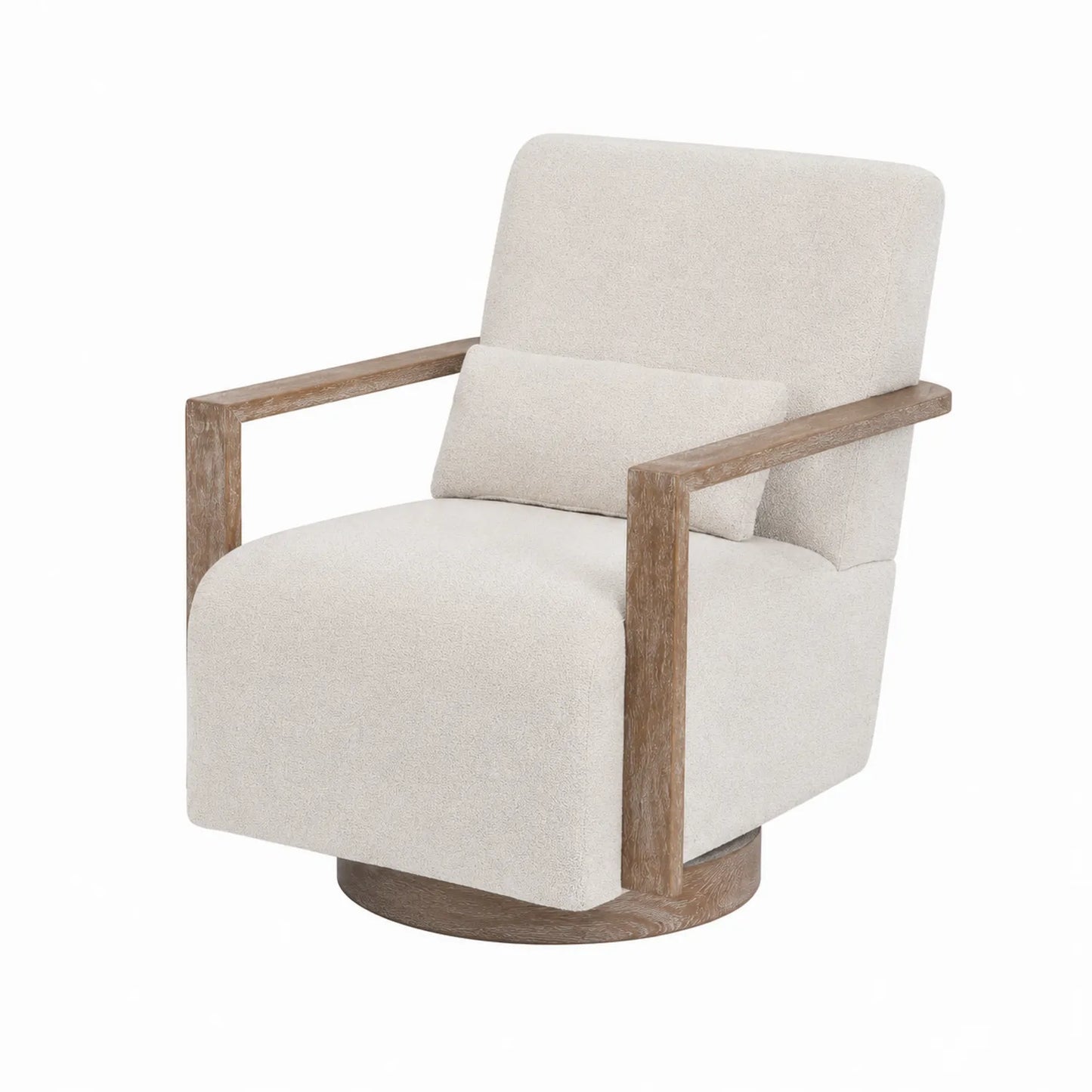 Poltrona girevole in tessuto bouclé e legno massello Beige