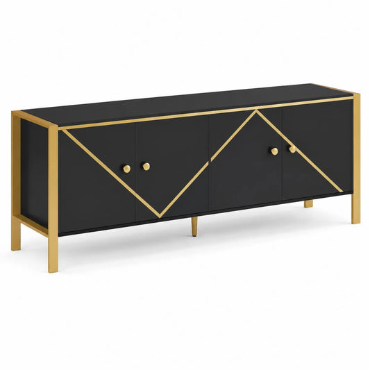 Mobile TV rettangolare in MDF e metallo nero e oro